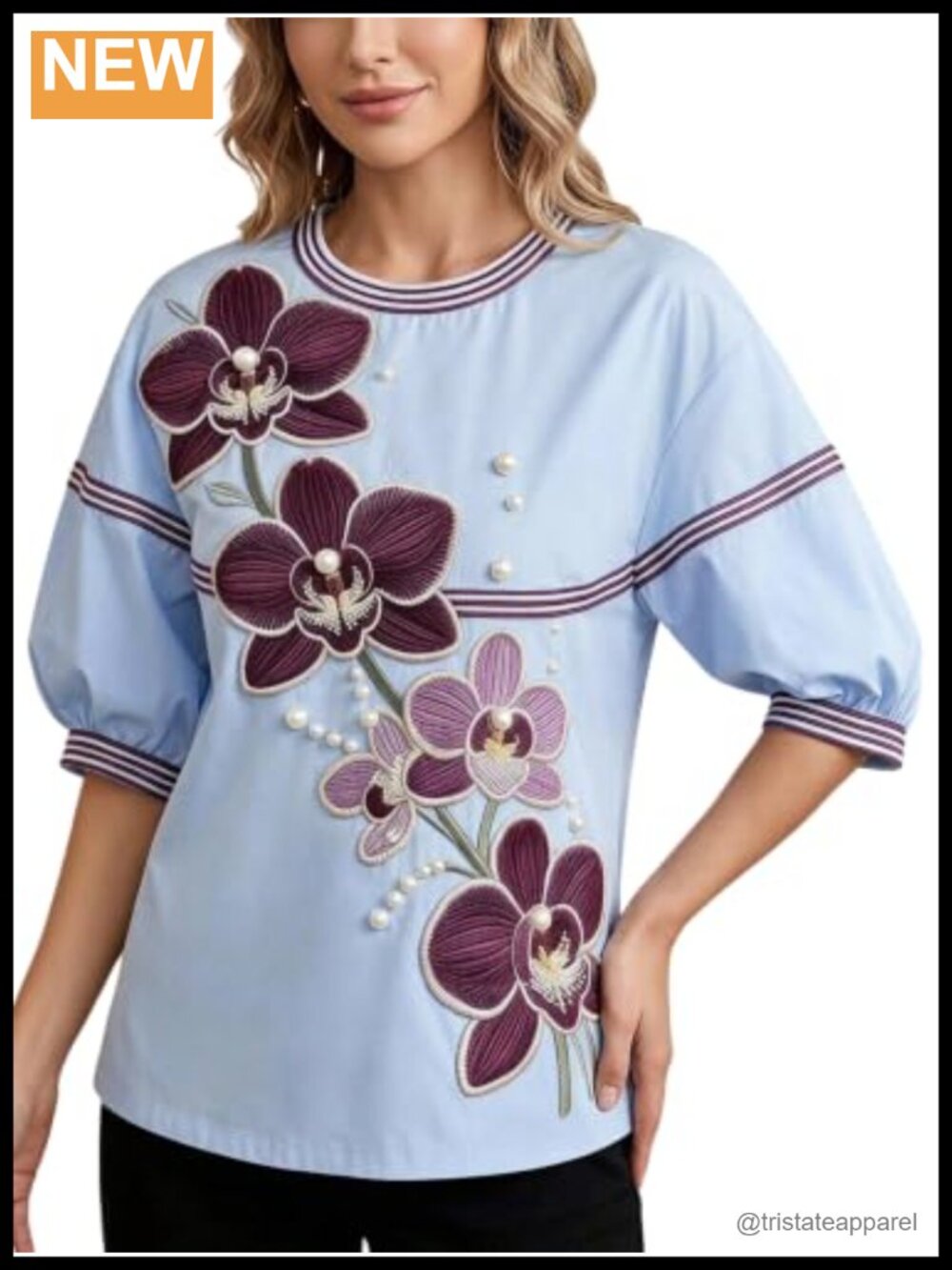 Women's Floral Print Puff Sleeve Boho Crew Neck Blouse Soft Lightweight